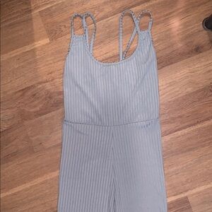 PrettyLittleThing light blue/grey striped jumpsuit